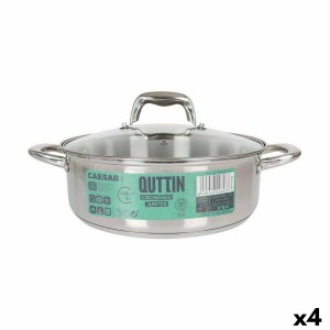 Casserole with glass lid Quttin Caesar Steel Ø 26 x 9 cm (4 Units) ...