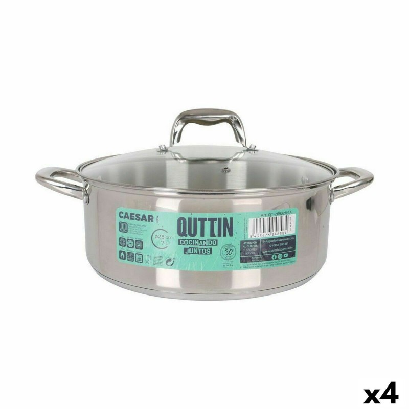 Casserole avec Couvercle en Verre Quttin Caesar Acier Ø 28 x 11 cm ...