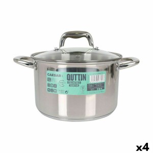 Topf mit Glasabdeckung Quttin Caesar Stahl ø 22 x 14,5 cm (4 Stück)...