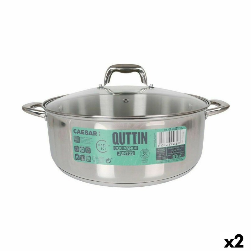 Casserole with glass lid Quttin Caesar Steel ø 32 x 12,5 cm (2 Unit...