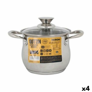 Pot with Glass Lid Quttin New Neron Steel 17,5 x 13,2 cm (4 Units) ...