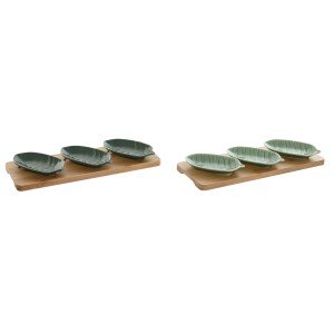 Appetizer Set Home ESPRIT Green Dark green Bamboo Porcelain Tropica...
