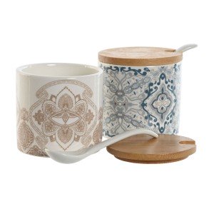 Zuckerdose Home ESPRIT Blau Beige Rosa Lila Bambus Dolomite 7,5 x 7...