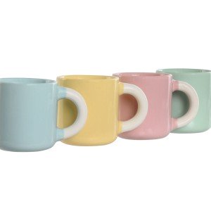 Satz von Kaffeetassen Home ESPRIT Gelb Blau grün Rosa Porzellan 110...