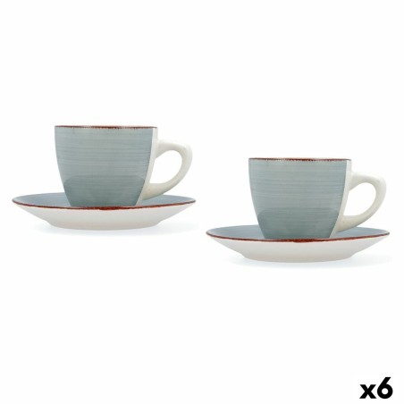 Set of Mugs with Saucers Quid Vita Morning Blue Ceramic (4 Pieces) ...