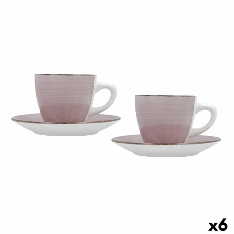 Set of Mugs with Saucers Quid Vita Morning Pink Ceramic (4 Pieces) ...