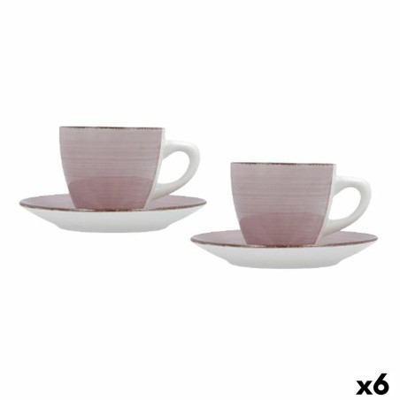 Set of Mugs with Saucers Quid Vita Morning Pink Ceramic (4 Pieces) ...