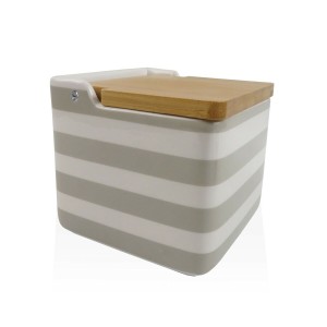 Salière avec couvercle Versa Gris Céramique Bambou Dolomite Rayures...