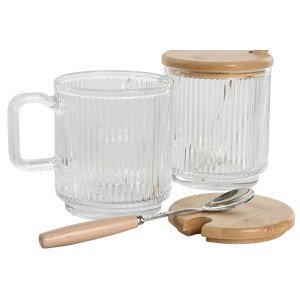 Zuckerdose Home ESPRIT Durchsichtig Bambus Kristall 350 ml 11,7 x 8...
