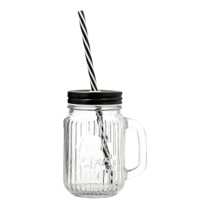 Jar with Lid and Straw Quid Maison Transparent Glass 470 ml (12 Uni...