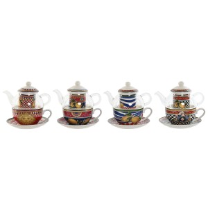 Teapot Home ESPRIT Yellow Red Crystal Porcelain 1 L (4 Units) |  Gl...