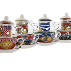 Teapot Home ESPRIT Yellow Red Crystal Porcelain 1 L (4 Units) |  Gl...