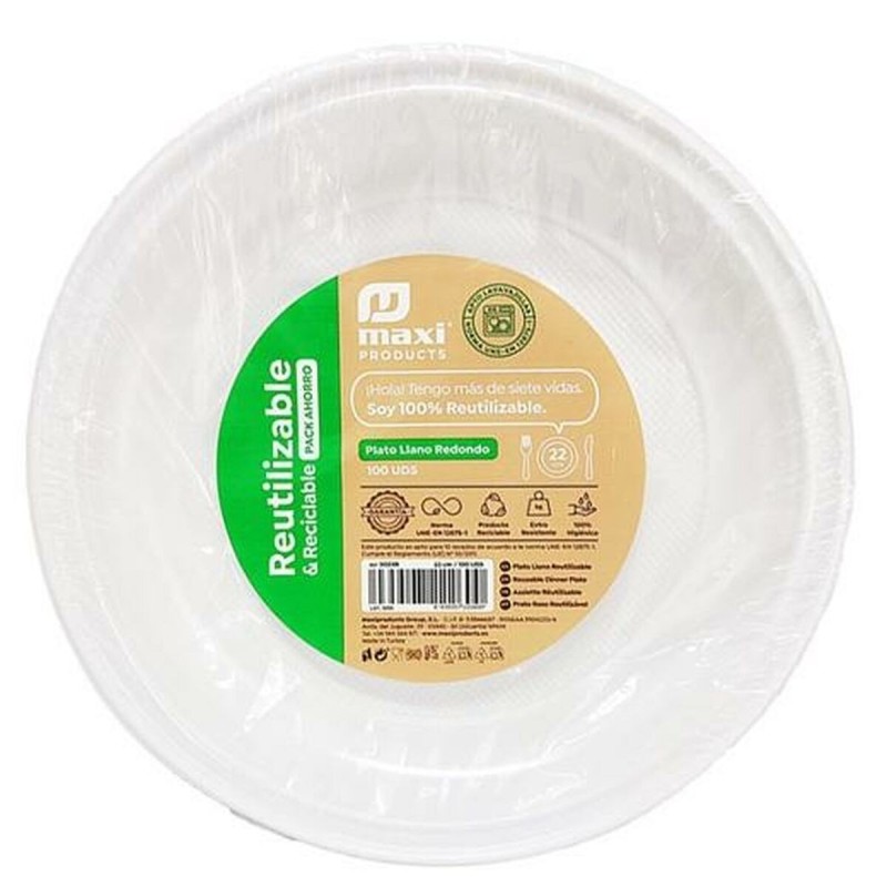 Mehrweg-Teller-Set Maxi Products Weiß Kunststoff 100 Stücke |  Gesc...