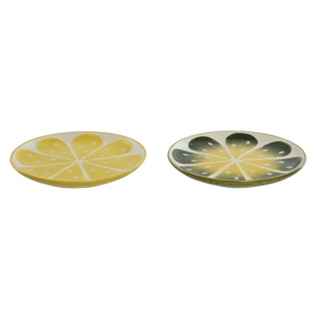 Assiette plate Home ESPRIT Jaune Vert Grès Citron 22,5 x 22,5 x 2,5...