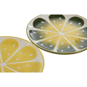 Assiette plate Home ESPRIT Jaune Vert Grès Citron 22,5 x 22,5 x 2,5...