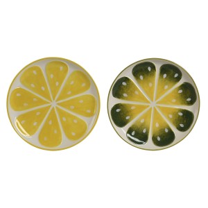 Assiette plate Home ESPRIT Jaune Vert Grès Citron 22,5 x 22,5 x 2,5...