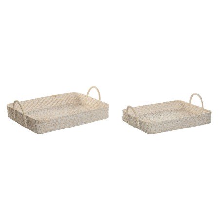 Set of trays Home ESPRIT White Natural Bamboo Rattan 45 x 35 x 13 c...
