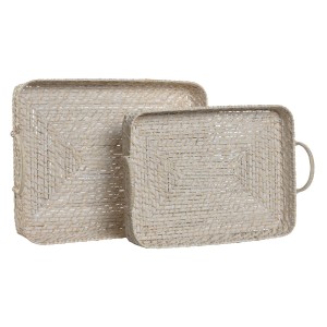 Set of trays Home ESPRIT White Natural Bamboo Rattan 45 x 35 x 13 c...