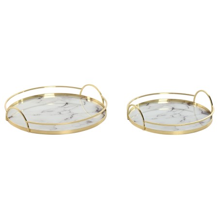 Tablettset Home ESPRIT Weiß Gold Metall Kristall 30 x 30 x 6 cm (2 ...