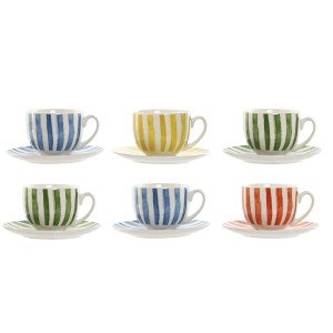 Set of 6 Cups with Plate Home ESPRIT Yellow Blue Green Coral Porcel...