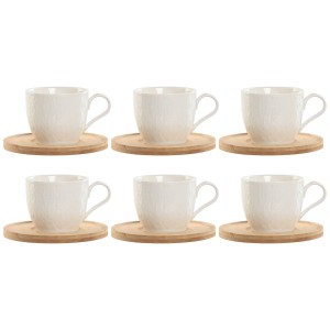 Set aus 6 Teetassen mit Teller Home ESPRIT Weiß natürlich Bambus Po...