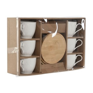 Set of 6 Cups with Plate Home ESPRIT White Natural Bamboo Porcelain...