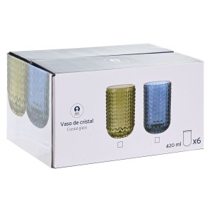Set of glasses Home ESPRIT Blue Crystal 420 ml (6 Units) |  Glasses...