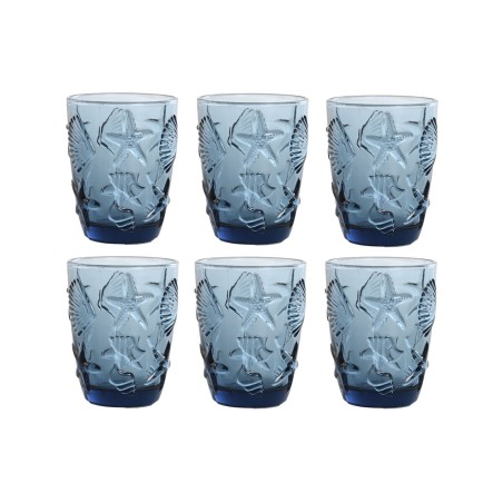 Set of glasses Home ESPRIT Blue Crystal Mediterranean With relief 2...