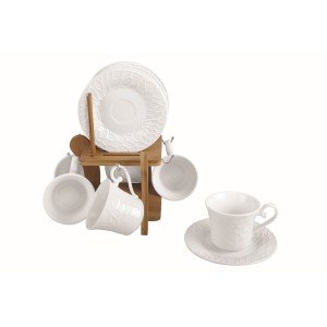 Piece Coffee Cup Set Home ESPRIT White Bamboo Porcelain 200 ml |  C...