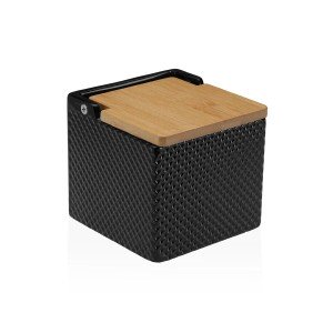 Salt Shaker with Lid Versa Black Ceramic Bamboo Dolomite 11 x 11 x ...