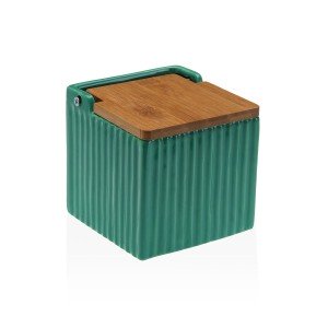 Salt Shaker with Lid Versa Green Ceramic Bamboo Dolomite 11 x 11 x ...