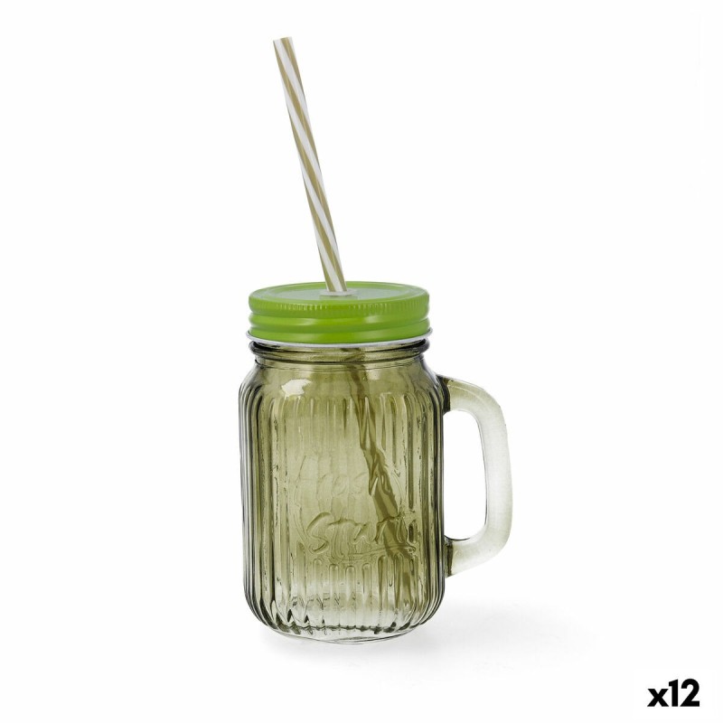 Carafe avec Couvercle et Paille Quid Maison Vert verre 450 ml (12 U...