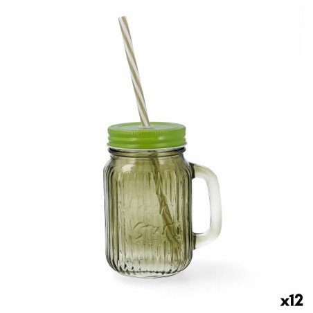 Carafe avec Couvercle et Paille Quid Maison Vert verre 450 ml (12 U...