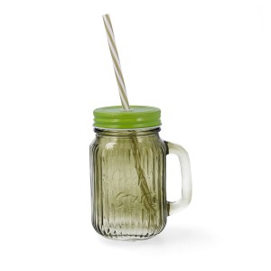 Carafe avec Couvercle et Paille Quid Maison Vert verre 450 ml (12 U...