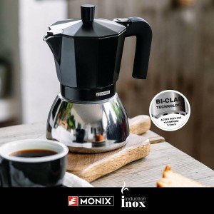 Italian Coffee Pot Monix INOX BLACK 9T Black 470 ml |  Coffee Maker...