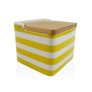Salière avec couvercle Versa Jaune Céramique Bambou Dolomite Rayure...