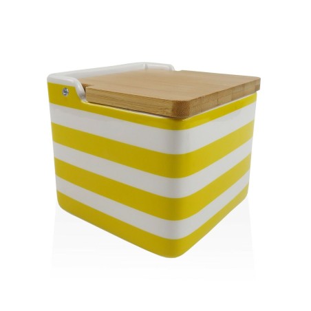 Salière avec couvercle Versa Jaune Céramique Bambou Dolomite Rayure...