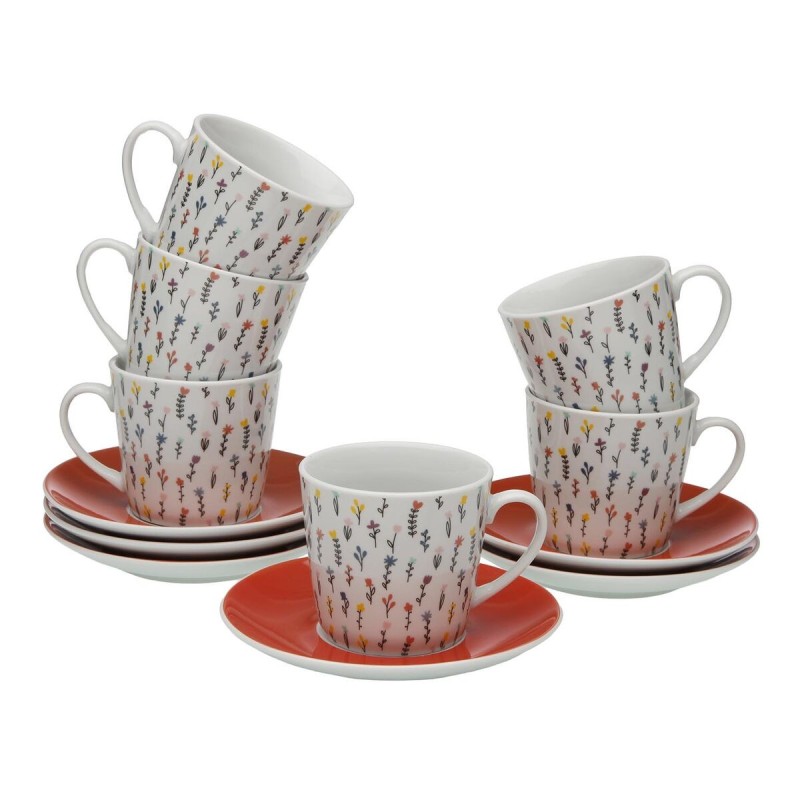 Set of 6 Cups with Plate Versa Blume Porcelain |  Cups and Thermose...
