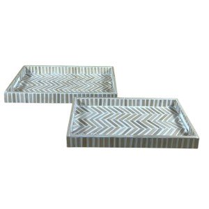 Snack tray Home ESPRIT White Brown Tropical 46 x 27 x 4,5 cm (2 Uni...