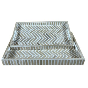 Snack tray Home ESPRIT White Brown Tropical 46 x 27 x 4,5 cm (2 Uni...