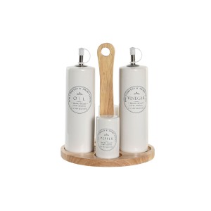 Oil and Vinegar Set DKD Home Decor White Wood Stoneware 18 x 15 x 2...