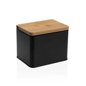 Salt Shaker with Lid Versa Black Metal Bamboo 11 x 11 x 14 cm |  Sp...