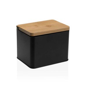 Salzstreuer mit Deckel Versa Schwarz Metall Bambus 11 x 11 x 14 cm ...