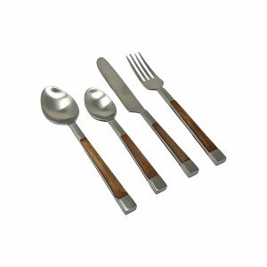 Besteck DKD Home Decor natürlich Silberfarben Edelstahl Akazienholz...