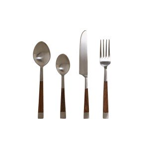 Besteck DKD Home Decor natürlich Silberfarben Edelstahl Akazienholz...