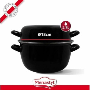 Kochtopf mit Deckel Menastyl Schwarz Stahl mit Glasemaille 2 Stücke...