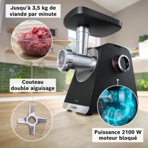 Zerkleinerer BOSCH Serie 6 MFWS640B Schwarz Edelstahl Kunststoff 50...