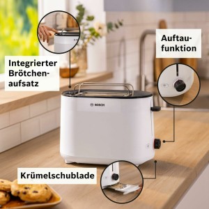 Toaster BOSCH TAT2M121 White 950 W |  Toasters   | Chef Up
