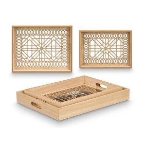 Tablettset Gift Decor Braun Durchsichtig Holz Glas karriert 2 Stücke