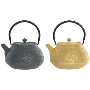 Théière Home ESPRIT Jaune Turquoise Acier inoxydable Fer 1,2 L (2 Unités)